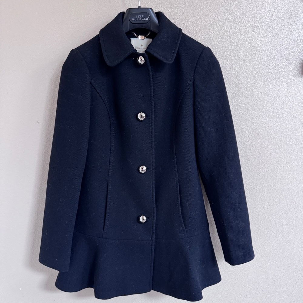 Kate Spade Black Wool Peplum Coat